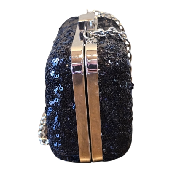 Expressions NYC Silver Black Sequin Evening Bag - Picture 3 of 9